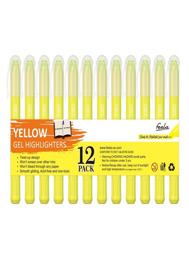 feela 12 Pack Yellow Gel Bible Highlighters Markers Journaling Supplies, No Bleed Through For Highlighting Journal School Office - Image 1