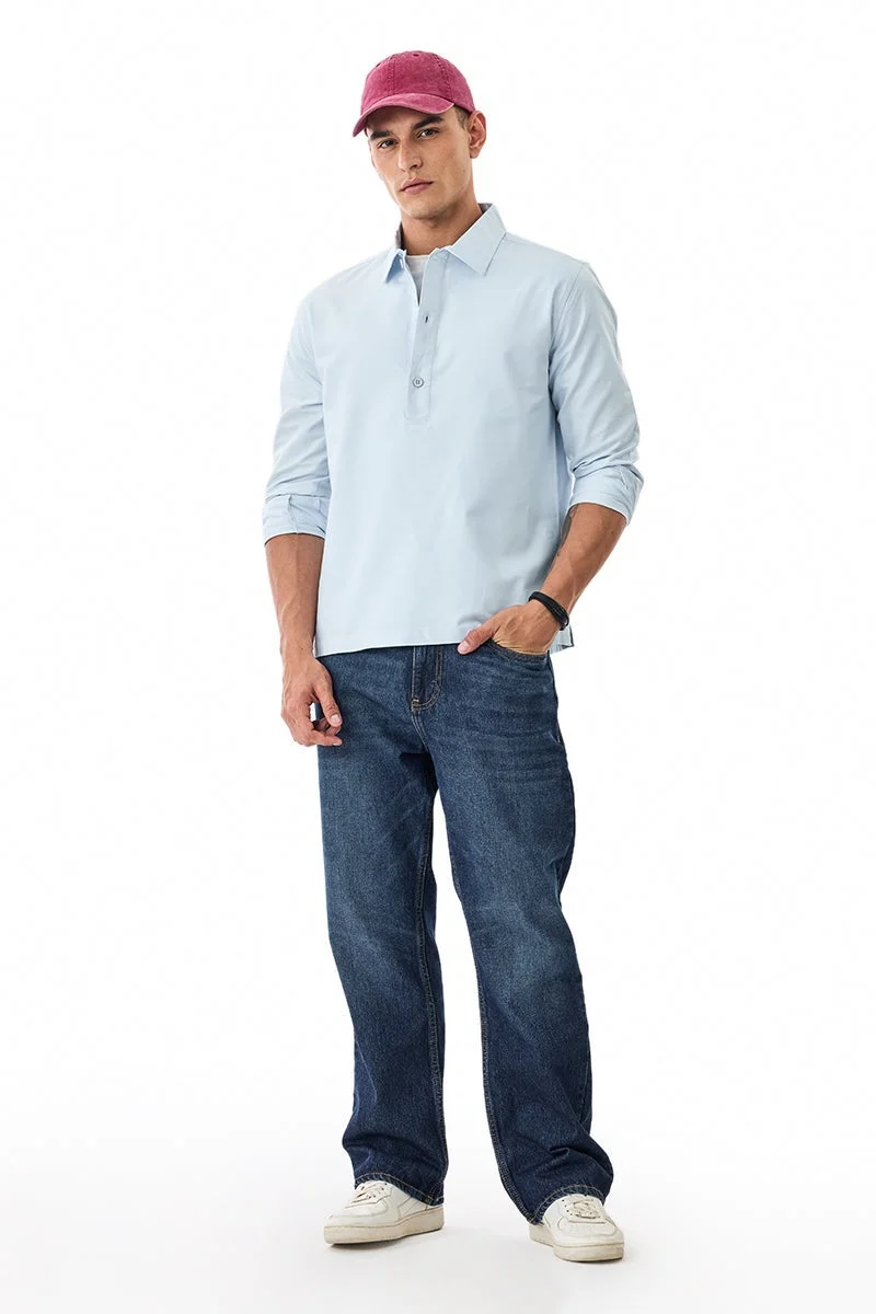 سنيتش Light Blue Solid Long Sleeve Regular Fit Shirt