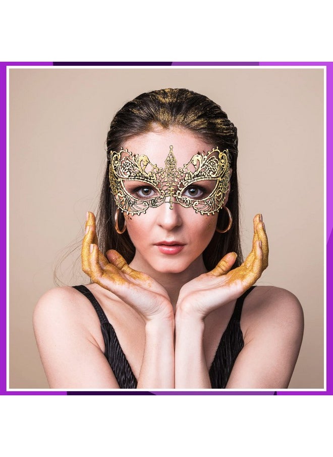 Cindeer - 6 Pcs Masquerade Mask For Women, Venetian Lace Eye Mask Gold And Black Lace Mask For Prom Ball Costume Party Supplies (Classic Style) - Image 1