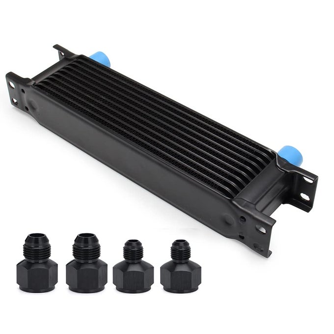10 Row AN10 10AN Transmission Oil Cooler Kit Stacked Plate With 6AN 8AN Adapter Universal Engine Transmission British Radiator Oil Cooler Condenser Aluminium Alloy Black