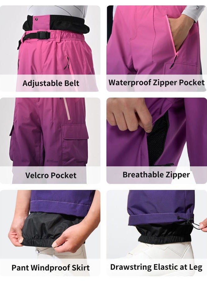 HIGH EXPERIENCE Snowboard Pants for Women Men Baggy Ski Pants Loose Warm Insulation Waterproof Windproof (Ice Cream Colors, Small) - Image 5