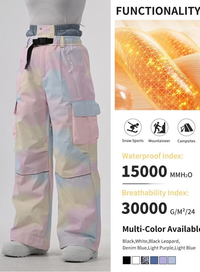 HIGH EXPERIENCE Snowboard Pants for Women Men Baggy Ski Pants Loose Warm Insulation Waterproof Windproof (Ice Cream Colors, Small) - Image 4