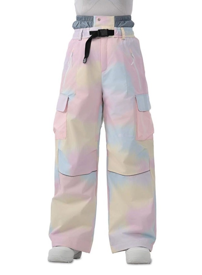 HIGH EXPERIENCE Snowboard Pants for Women Men Baggy Ski Pants Loose Warm Insulation Waterproof Windproof (Ice Cream Colors, Small) - Image 1