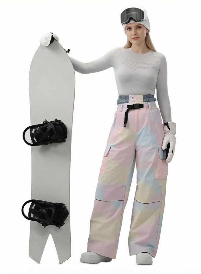 HIGH EXPERIENCE Snowboard Pants for Women Men Baggy Ski Pants Loose Warm Insulation Waterproof Windproof (Ice Cream Colors, Small) - Image 2