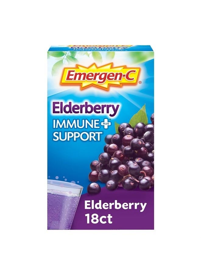 Emergen-C - Immune+ Vitamin C 1000mg (18 Count, Elderberry) Dietary Supplement Fizzy Drink Mix Powder Packets - Image 1