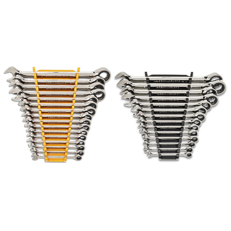 GEARWRENCH 30 Piece 12 Point Ratcheting Combination SAEMetric 141 in 824 mm Wrench Set with Wrench Racks 86702