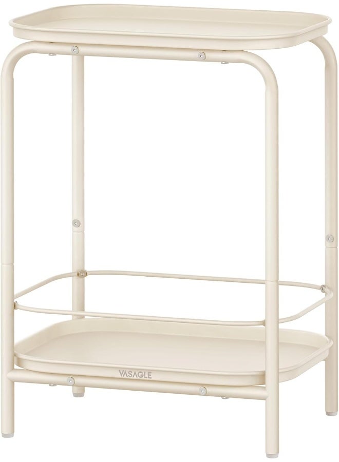 VASAGLE 2-Tier Side Table, Metal End Table, Small Sofa Coffee Table, Nightstand with Tray Surface, Modern Style, for Indoor and Outdoor Use, Living Room, Bedroom, Balcony, Cream White - Image 1