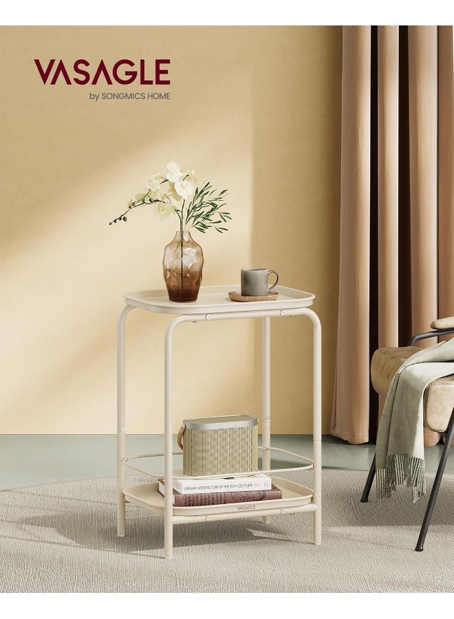 VASAGLE 2-Tier Side Table, Metal End Table, Small Sofa Coffee Table, Nightstand with Tray Surface, Modern Style, for Indoor and Outdoor Use, Living Room, Bedroom, Balcony, Cream White - Image 2