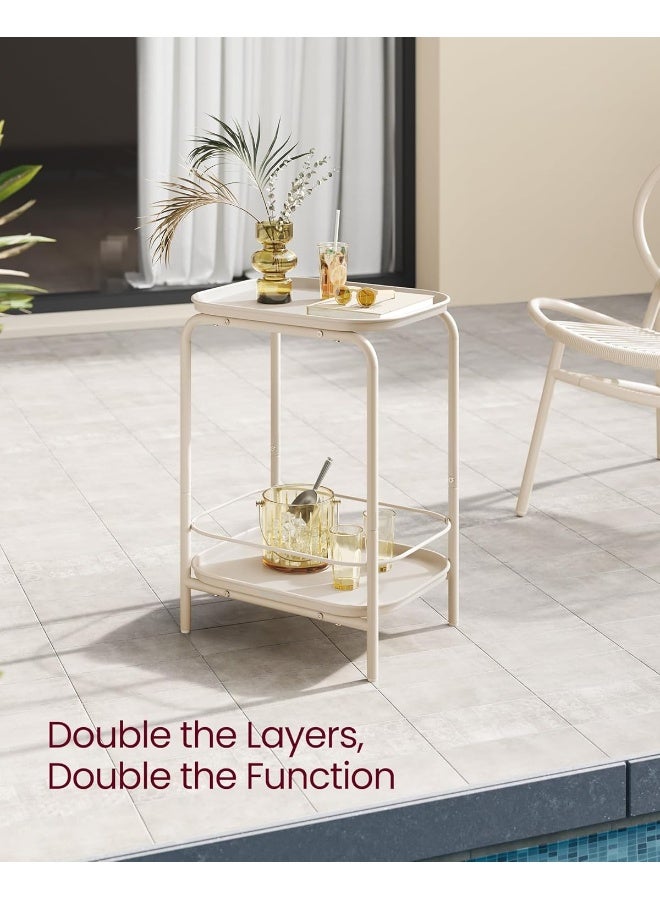 VASAGLE 2-Tier Side Table, Metal End Table, Small Sofa Coffee Table, Nightstand with Tray Surface, Modern Style, for Indoor and Outdoor Use, Living Room, Bedroom, Balcony, Cream White - Image 4