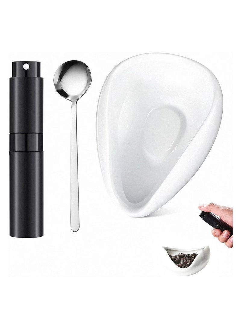 دان كولين صينية حبوب القهوة وزجاجة رش وملعقة RDT طقم مكون من 3 قطع، ملحقات بار القهوة، وعاء جرعات من السيراميك، طقم صينية قياس جرعة واحدة، هدية لمحبي القهوة - Image 1