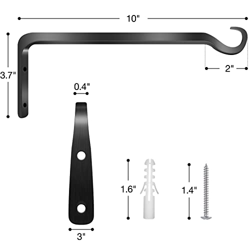 Worth Garden 6-Pack 10" Plant Hanger Bracket - Forged Wrought Iron Powder-Coated Heavy Duty Wall Hook - Black Plant Hanging Hooks - Durable and Stable for Bird Feeders, Planters Indoor & Outdoor - Image 4