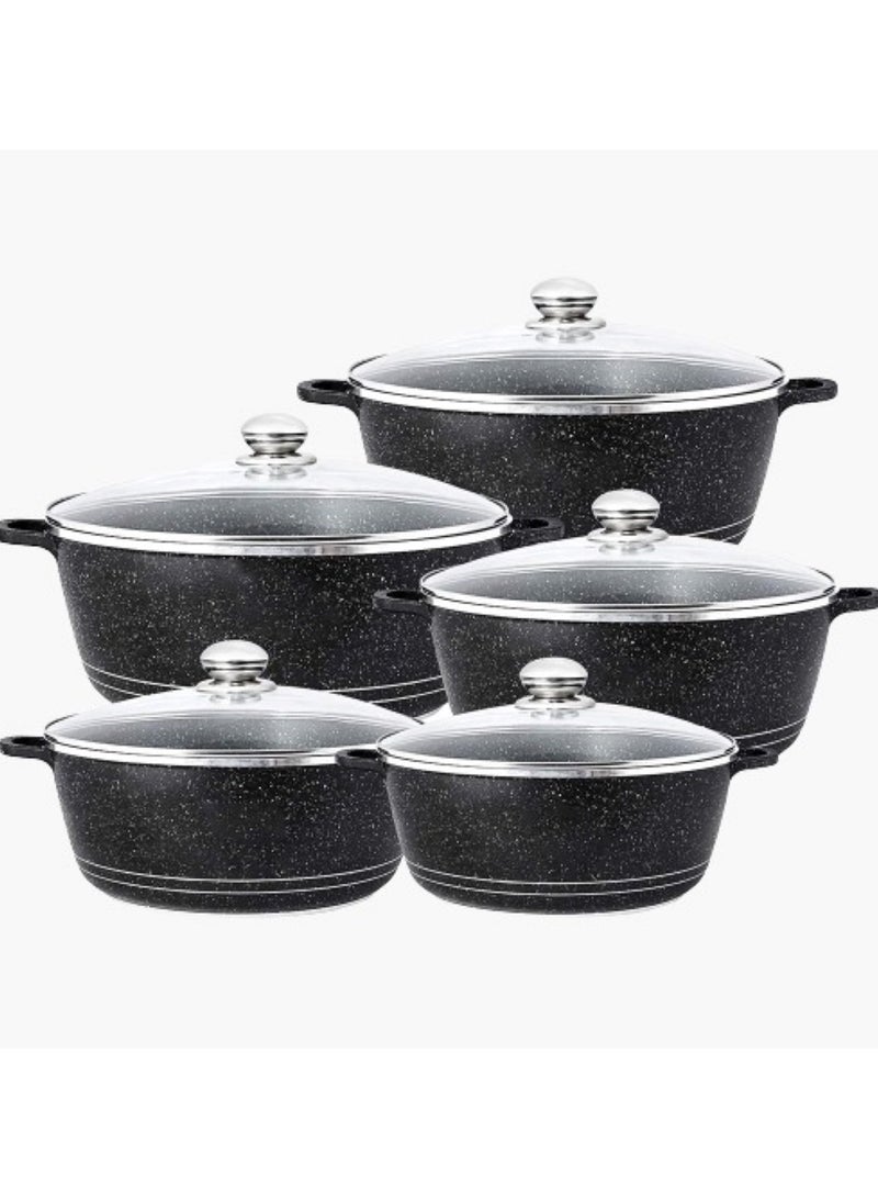 ديسيني طقم أواني طهي ألمنيوم غير لاصقة 10 قطع مع غطاء زجاجي - Image 2