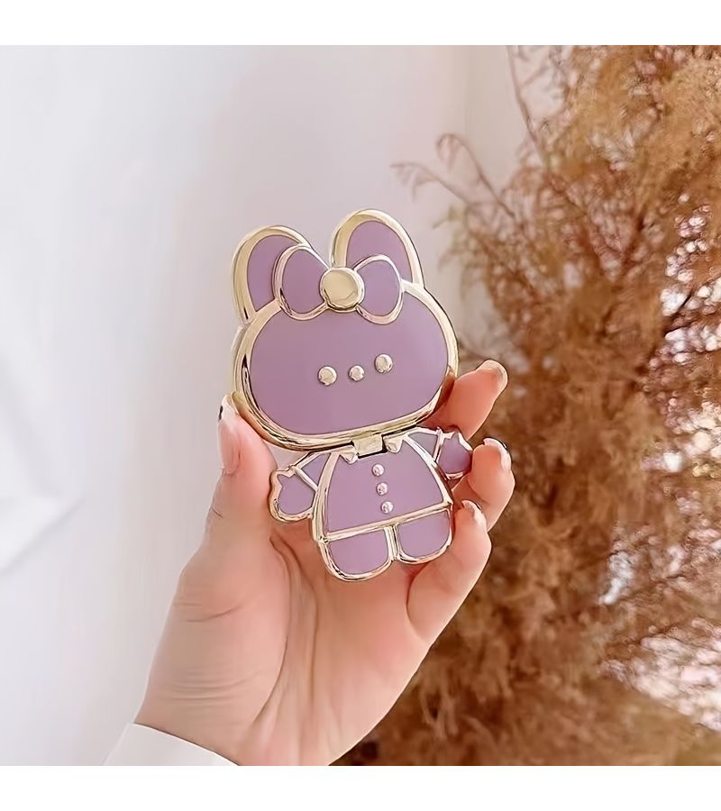 Purple Cute Rabbit Phone Stand with Makeup Mirror Adhesive Mount for Phones - Image 5