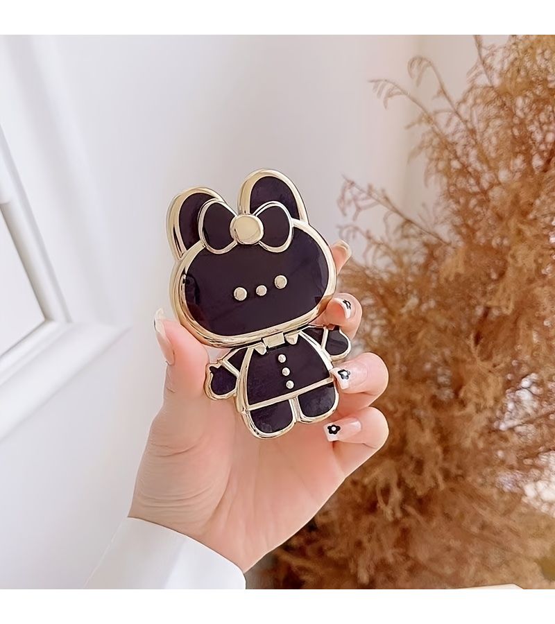 Purple Cute Rabbit Phone Stand with Makeup Mirror Adhesive Mount for Phones - Image 4