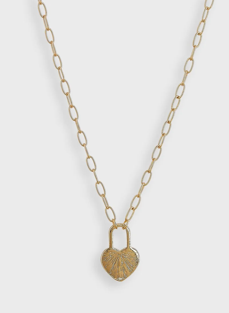 Ginger Heart Lock Chain Necklace