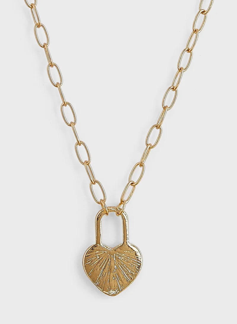 Ginger Heart Lock Chain Necklace