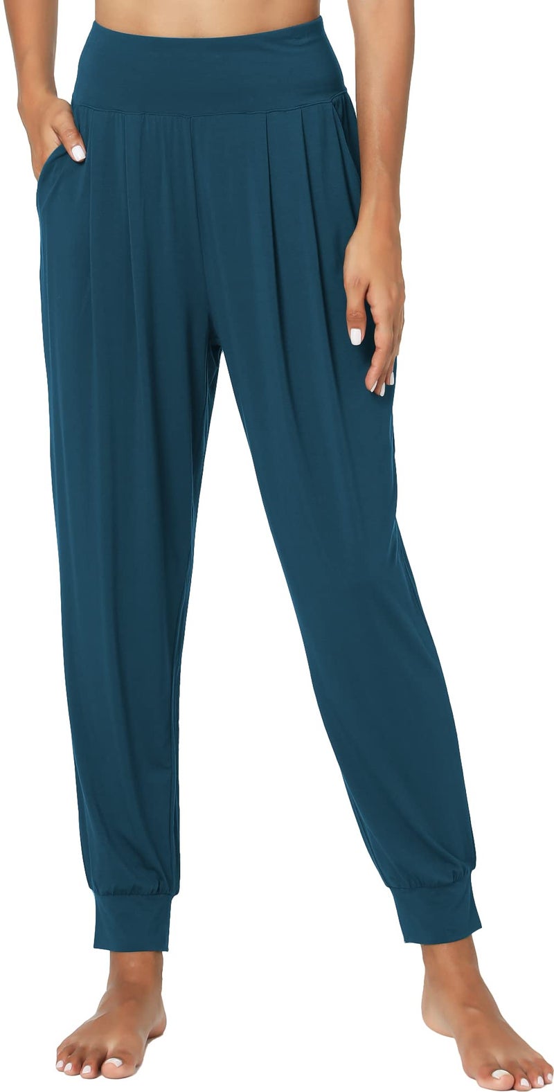 GYS Women Pajama Pants Bamboo Viscose HighWaist Soft Sleep Bottoms with Pockets Lake Blue Small
