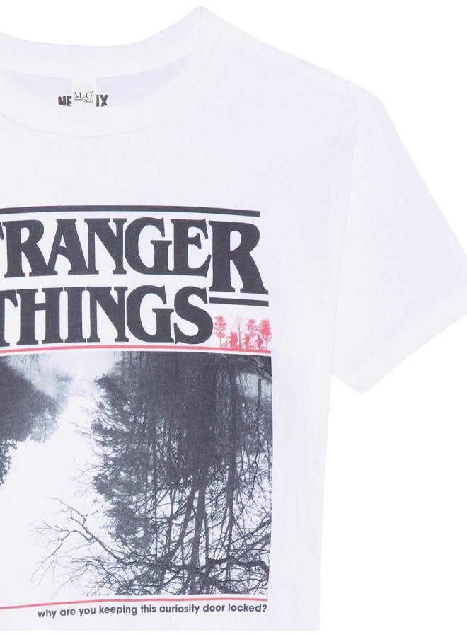 Stranger Things Men's Upside Photo Basic Solid Tee, White, XL - Image 2
