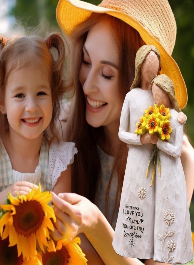 أوميلو هدايا عيد ميلاد الأم من الابنة من أوميلو، هدايا للأم، تمثال أم وابنتها مرسوم يدويًا يحملان زهور عباد الشمس، قطعة تذكارية من الراتنج بطول 5.7 بوصة لعيد الأم، عيد الميلاد، أم العروس (أبيض) - Image 5