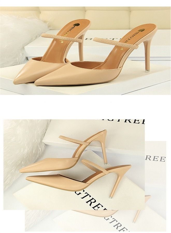 BIGTREE صندل بكعب عالي مدبب قليلاً 10.5 سم بيج - Image 2