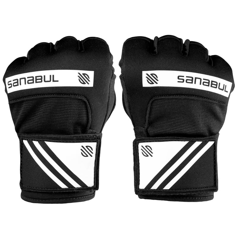 Sanabul Gel Boxing Hand Wraps for Men & Women Muay Thai MMA Kickboxing Quick Wraps Boxing Inner Gloves Wrist Knuckle Protection, Black/White, L/XL - Image 2