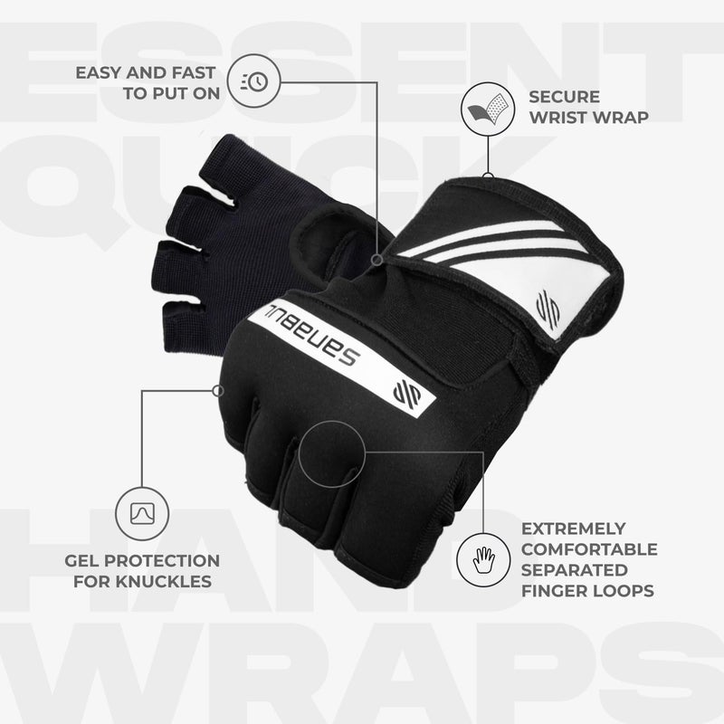 Sanabul Gel Boxing Hand Wraps for Men & Women Muay Thai MMA Kickboxing Quick Wraps Boxing Inner Gloves Wrist Knuckle Protection, Black/White, L/XL - Image 4