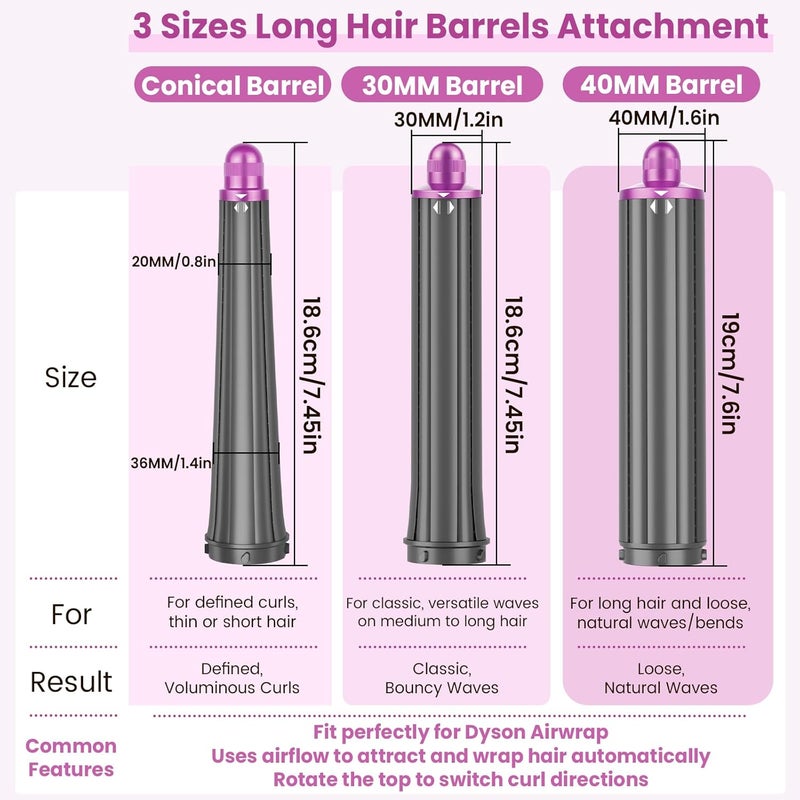 PUREGUST 30MM Long Hair Barrels Attachment Compatible with Dyson Airwrap HS01 HS05 HS08 Accessories, Automatic Curling Iron Curlers for Soft Inward Curls Voluminous Outward Waves Rose - Image 2