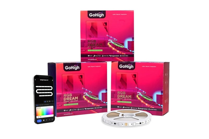 GOHIGH GoHigh Dream RGB LED Strip Lights 12 Volts Smart MultiColor Sync with Music for Bedrooms Gaming Rooms DIY Lighting and Cove Lighting 15 Million Colors 1Year Warranty 30 Meter 10M10M10M  - Image 1