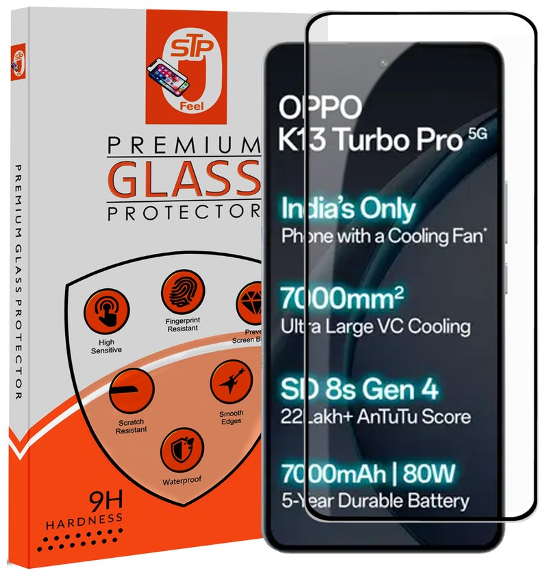 STP FEEL® Premium HD+ Tempered Glass Screen Protector Compatible Guard For Oppo K13 Turbo 5G / K13 Turbo Pro 5G (6.8 Inch, Pack of 1) | Edge to Edge Coverage With Easy to installation kit - Image 1
