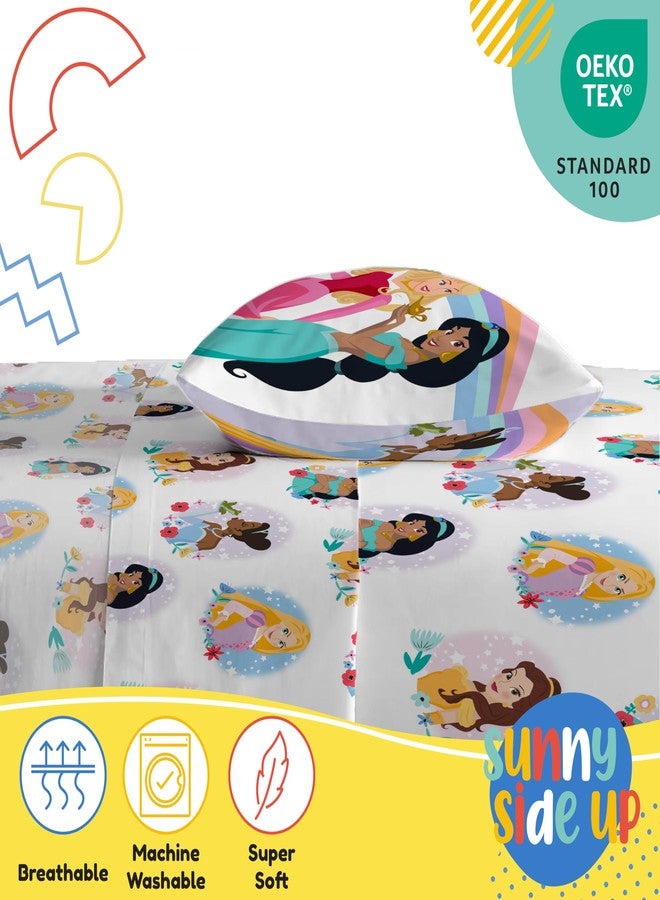 Sunny Side Up طقم شراشف توأم من ديزني برينسيس - طقم سرير للأطفال مكون من 3 قطع يشمل غطاء وسادة - شراشف ميكروفايبر قوس قزح فائقة النعومة تحتوي على موانا، بيل ورابونزيل - Image 4
