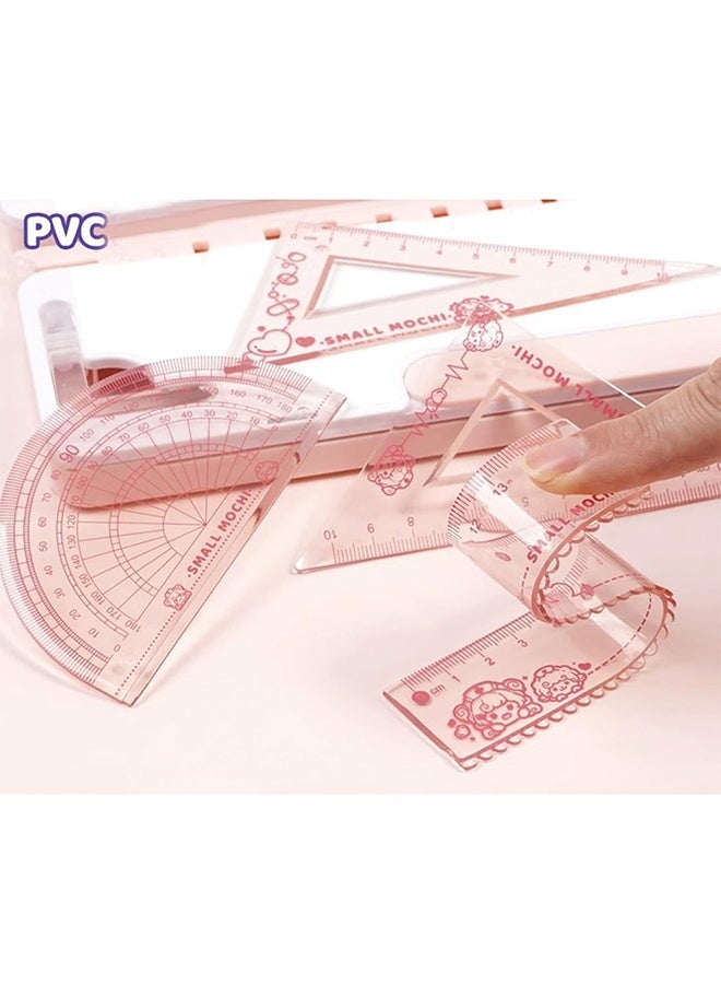 8-Piece Flexible Ruler Set - 15cm/6" Plastic Ruler and Triangle, Shatterproof, Soft and Bendable with Protractor - Math and Geometry Tools - Purple and Pink - Image 4