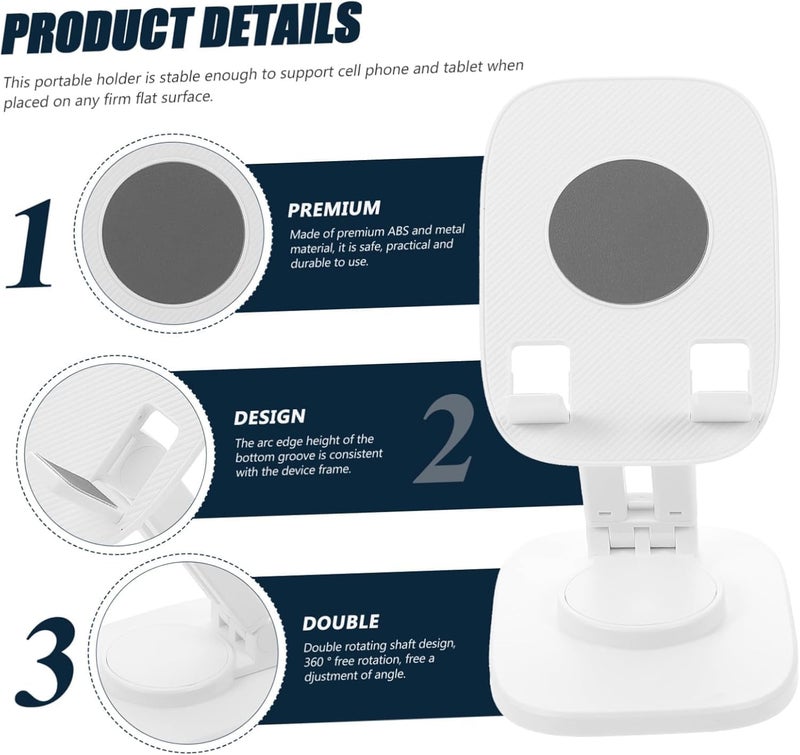 WALLVIEW TECH 360° Aluminum Mobile Stand for Desk, Foldable Design with Stable Rotational Metallic Round Base, Multiple Height & Angle adjustments for Smartphones, Tablets & iPad (White) - Image 5