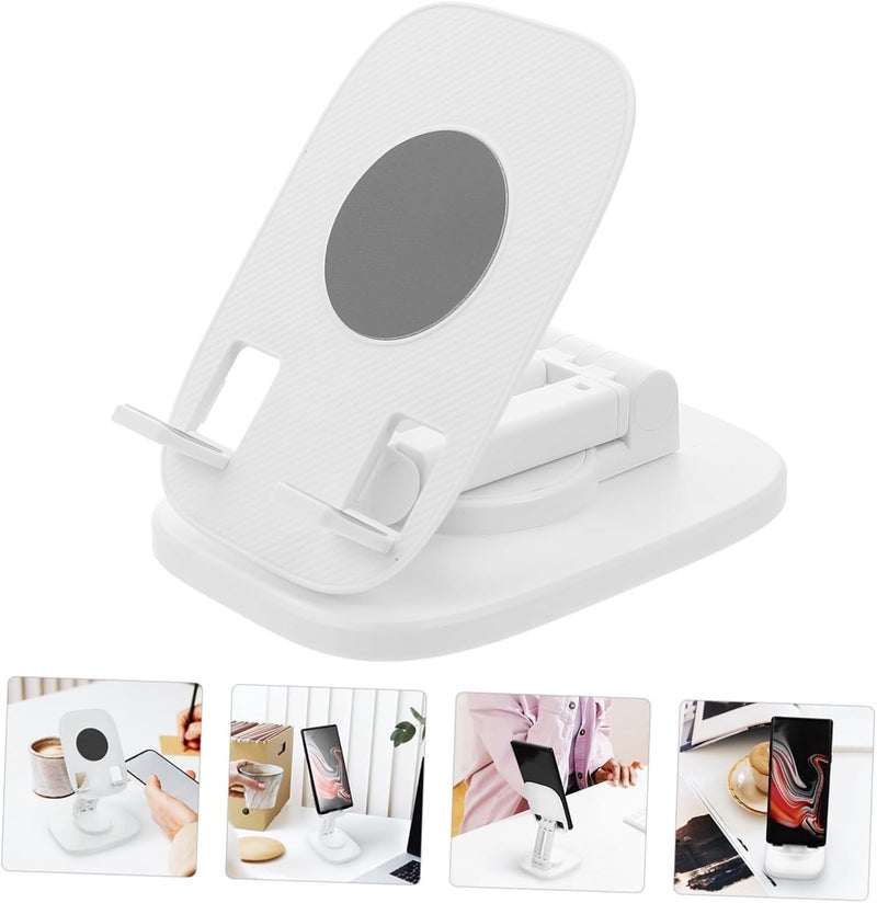 WALLVIEW TECH 360° Aluminum Mobile Stand for Desk, Foldable Design with Stable Rotational Metallic Round Base, Multiple Height & Angle adjustments for Smartphones, Tablets & iPad (White) - Image 3