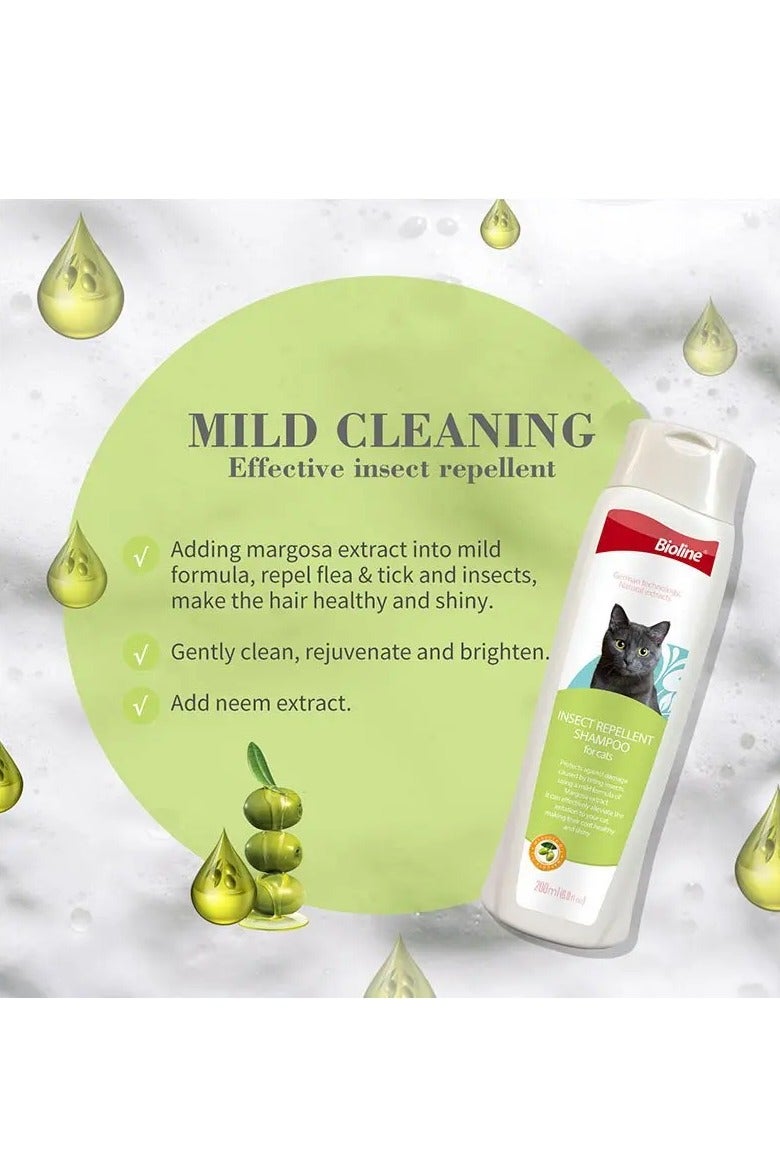 بايولاين شامبو بيولاين طارد للحشرات للقطط – 200 مل | بخلاصة المارجوزا، يهدئ التهيج، يحمي من الحشرات، يمنع التشابك وآمن للقطط الصغيرة - Image 2