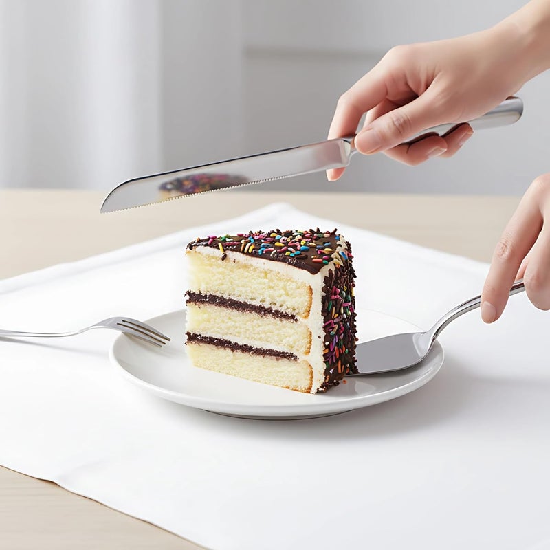 2-Piece Cake Server and Knife Set, Stainless Steel Dessert Set, 10.4 in Spatula, 13 in Server, Silver, Mirror Polished - Image 2