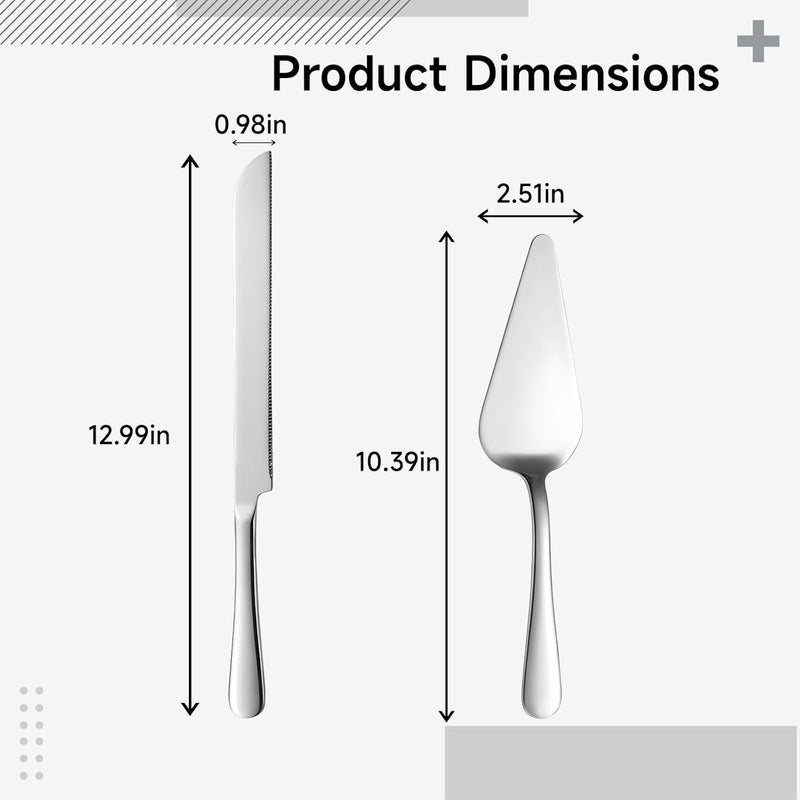 2-Piece Cake Server and Knife Set, Stainless Steel Dessert Set, 10.4 in Spatula, 13 in Server, Silver, Mirror Polished - Image 3