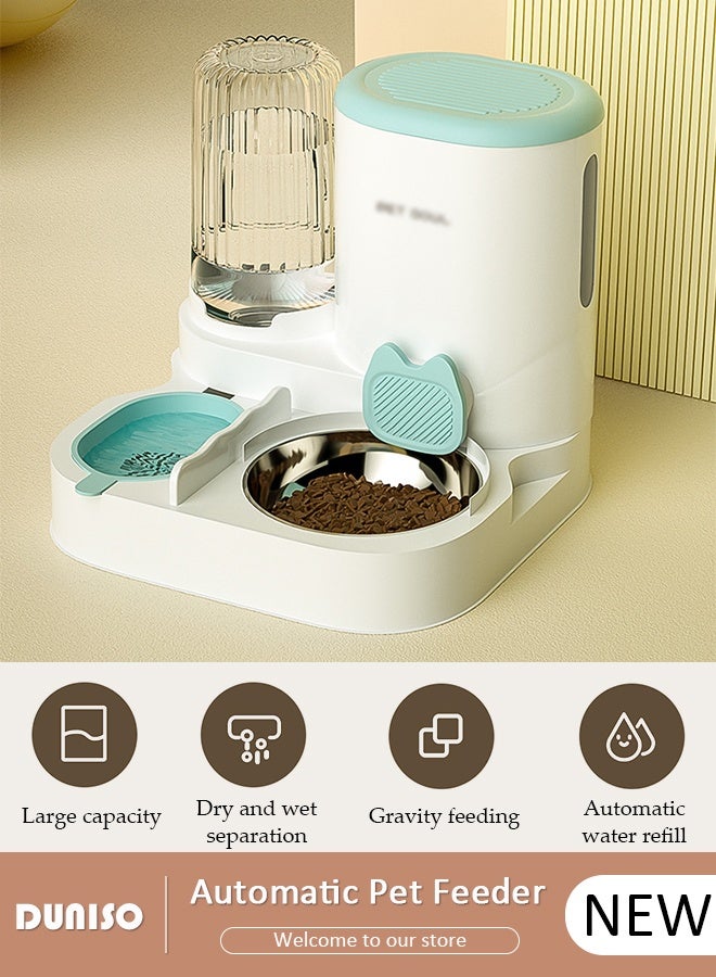 DUNISO مغذي أوتوماتيكي وموزع مياه للقطط والكلاب - حاويتان للطعام الجاف/الرطب، مجموعة مغذي وموزع مياه مزدوجة محسّنة بنظام الجاذبية للحيوانات الأليفة - Image 1
