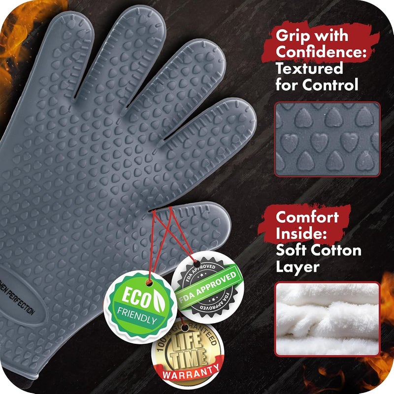 Kitchen perfection Silicone Smoker Oven Gloves For Women -Extreme Heat Resistant BBQ Gloves -Handle Hot Food Right on Your Smoker Grill Fryer|Waterproof Oven Mitts Grill Gloves |Superior Set+3 Bonuses - Image 4