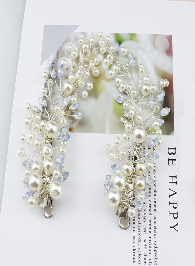 Sppry Wedding Pearl Hair Clips（2 Pcs）- Rhinestone Hair Accessories for Bridal Women (Silver) - Image 2