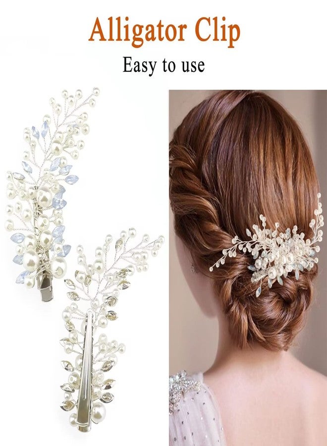 Sppry Wedding Pearl Hair Clips（2 Pcs）- Rhinestone Hair Accessories for Bridal Women (Silver) - Image 3
