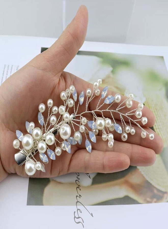 Sppry Wedding Pearl Hair Clips（2 Pcs）- Rhinestone Hair Accessories for Bridal Women (Silver) - Image 5