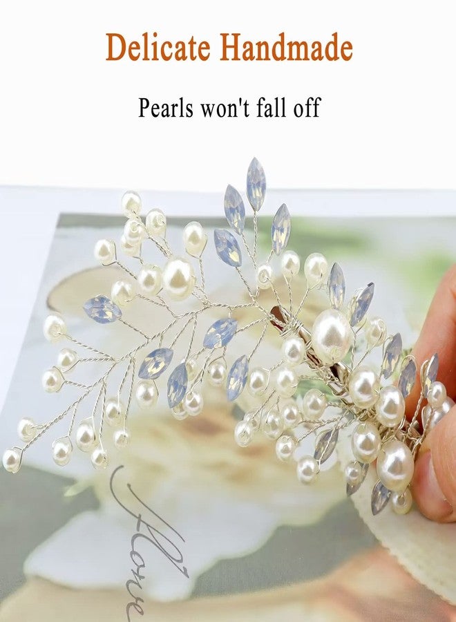 Sppry Wedding Pearl Hair Clips（2 Pcs）- Rhinestone Hair Accessories for Bridal Women (Silver) - Image 4