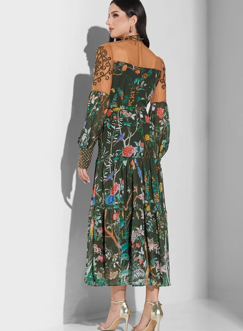 Threadz by Ajooni Floral Print Tiered Dress