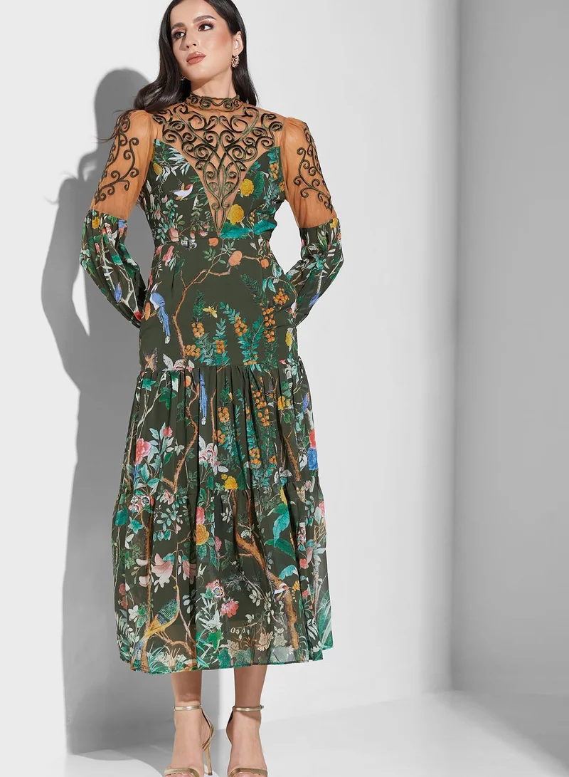 Threadz by Ajooni Floral Print Tiered Dress