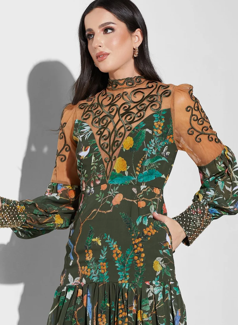 Threadz by Ajooni Floral Print Tiered Dress
