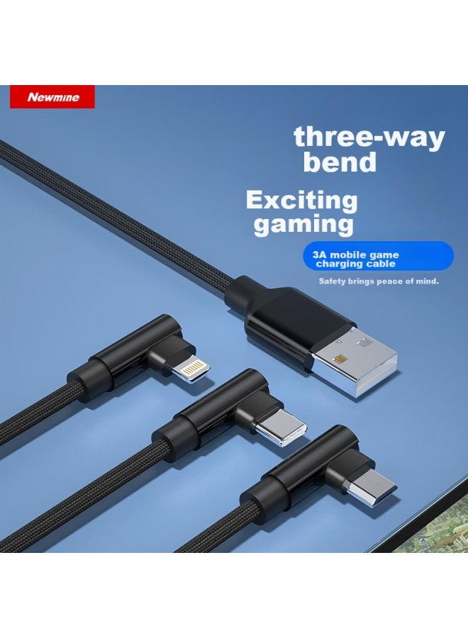 Newmine Three-in Gaming Charging Cable For Apple, Android, And Type-c With Angled Head, Compatible With Iphone 14/13/12 Pro Max, Xiaomi, Huawei Phones - Image 2