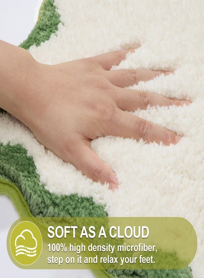 ORTIGIA Scalloped Green Bath Mat Non Slip Washable for Bathroom, Quick Dry Absorbent Plush Microfiber Bath Mats, White and Green Bathmat for Bathtub Shower, Floor Carpet for Sink Bedroom, 20x32 - Image 4