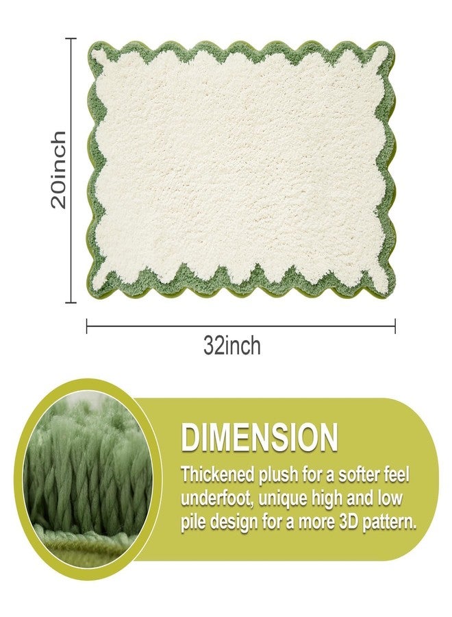 ORTIGIA Scalloped Green Bath Mat Non Slip Washable for Bathroom, Quick Dry Absorbent Plush Microfiber Bath Mats, White and Green Bathmat for Bathtub Shower, Floor Carpet for Sink Bedroom, 20x32 - Image 2