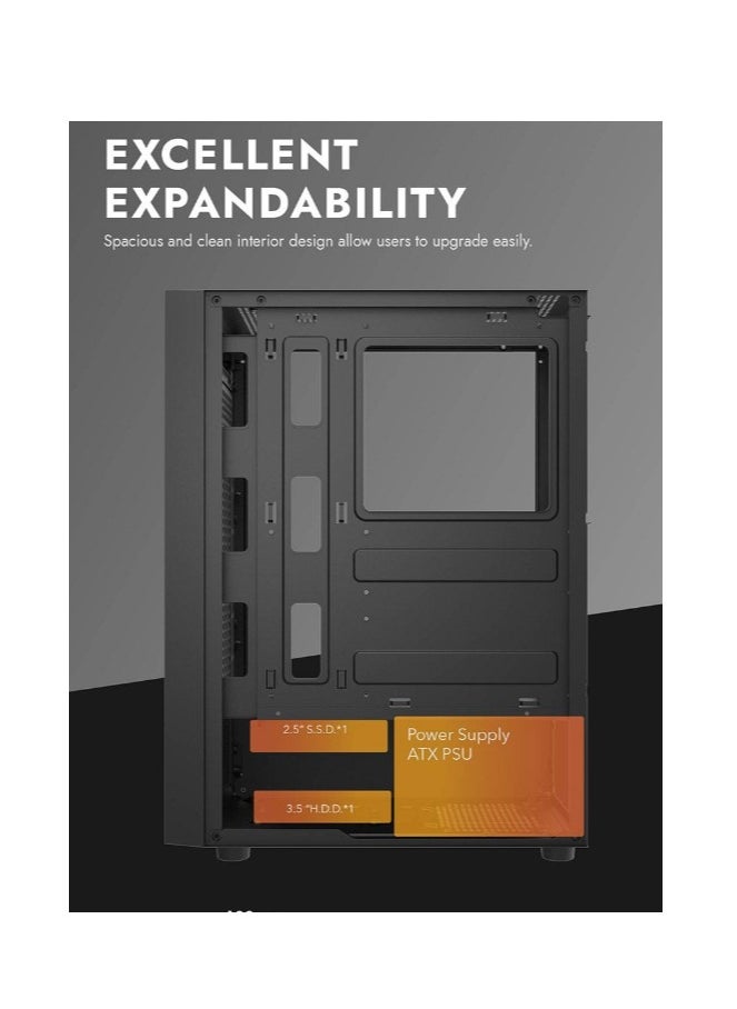 دارك فلاش - حافظة كمبيوتر الألعاب Darkflash A290 ATX / M-ATX/ ITX مع 3 مراوح ARGB مثبتة مسبقًا، ونقل بيانات USB 3.0 عالي السرعة، ولوحة جانبية من الزجاج المقسى | حالة الكمبيوتر اللوحة الأمامية النمط الصناعي - Image 1