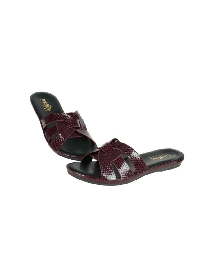 Michelle Morgan 092-2975 Michelle Morgan Ladies Flat Slip on sandals4ZD671 Bordo - Image 3